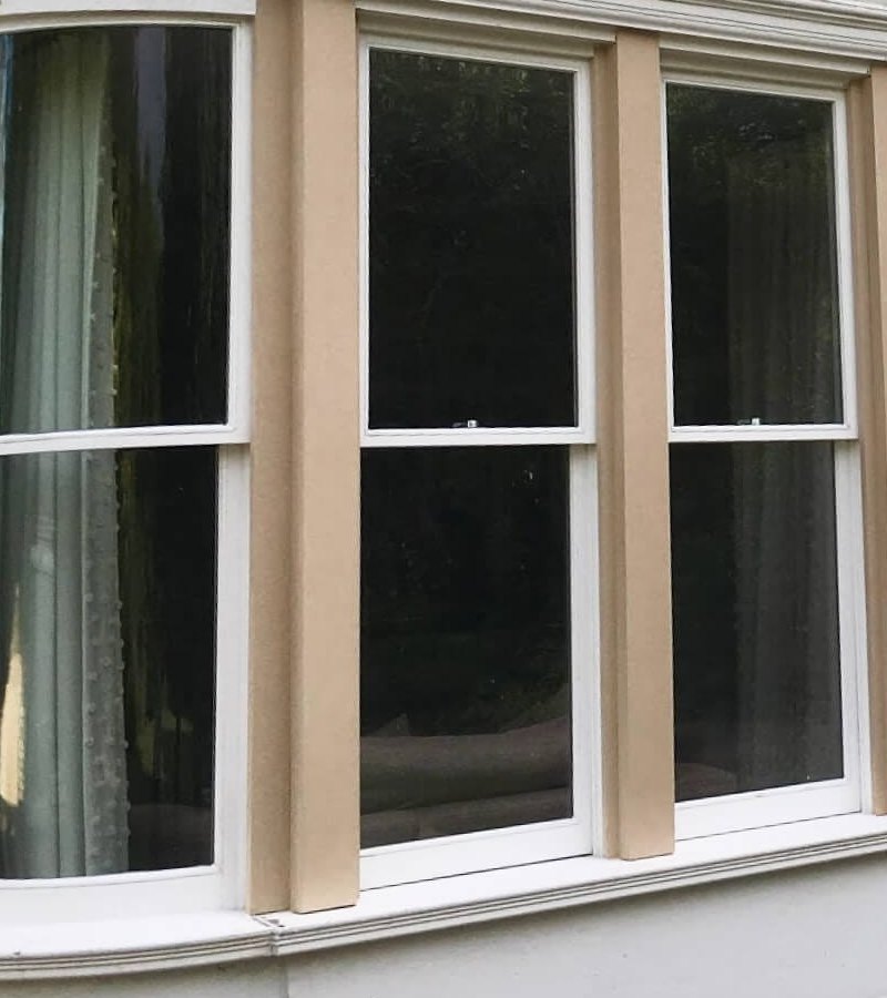 The same bay with its mullions laminated in Tricoya, before painting