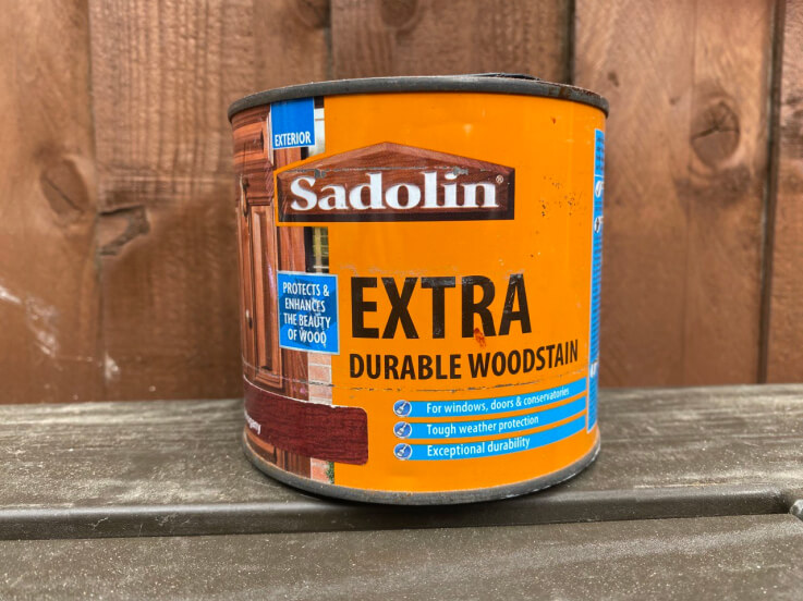 A tin of Sadolin Extra Durable Woodstain