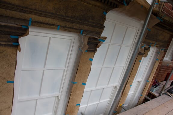 sash window paint spraying
