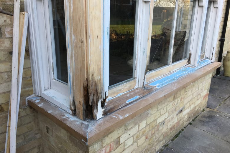 Bay window frame repair and re-decoration | before