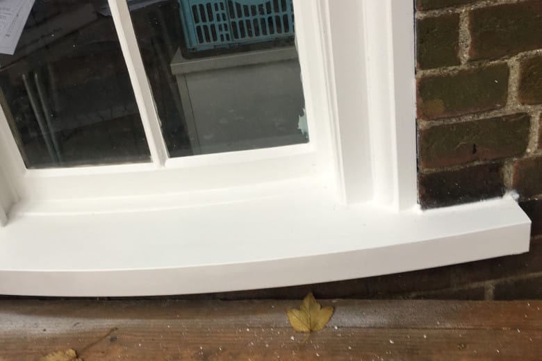 After: A curved sash window sill rebuilt