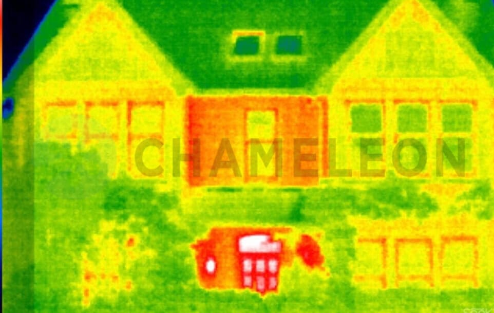 An infrared image of a house with Victorian Sash Windows.