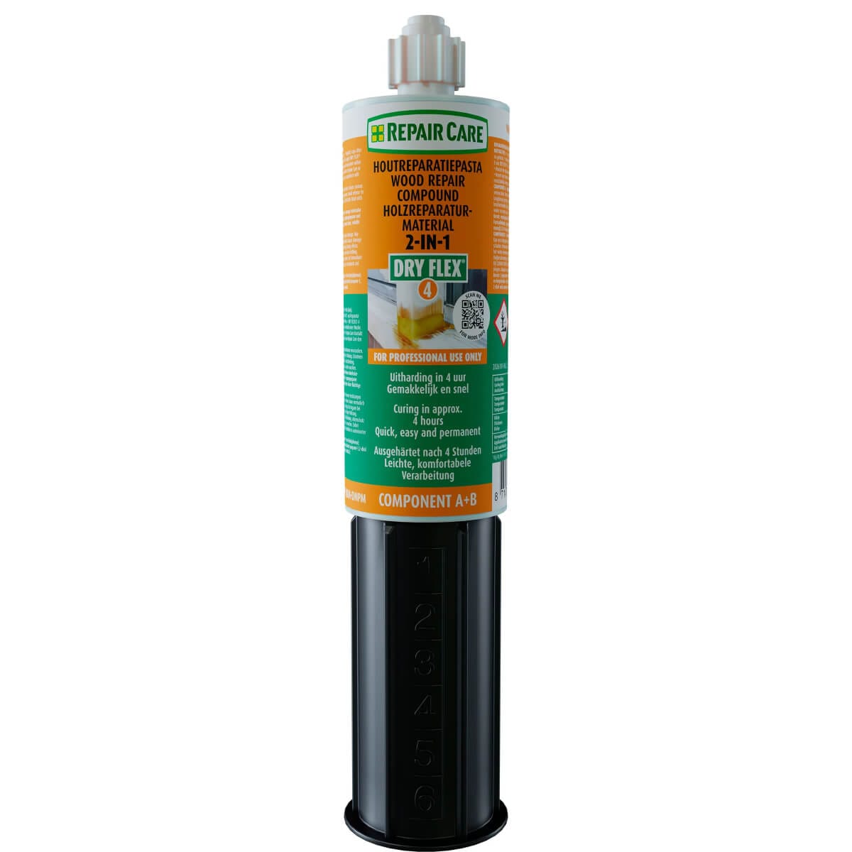 A Repair Care DRY FLEX two-part resin cartridge